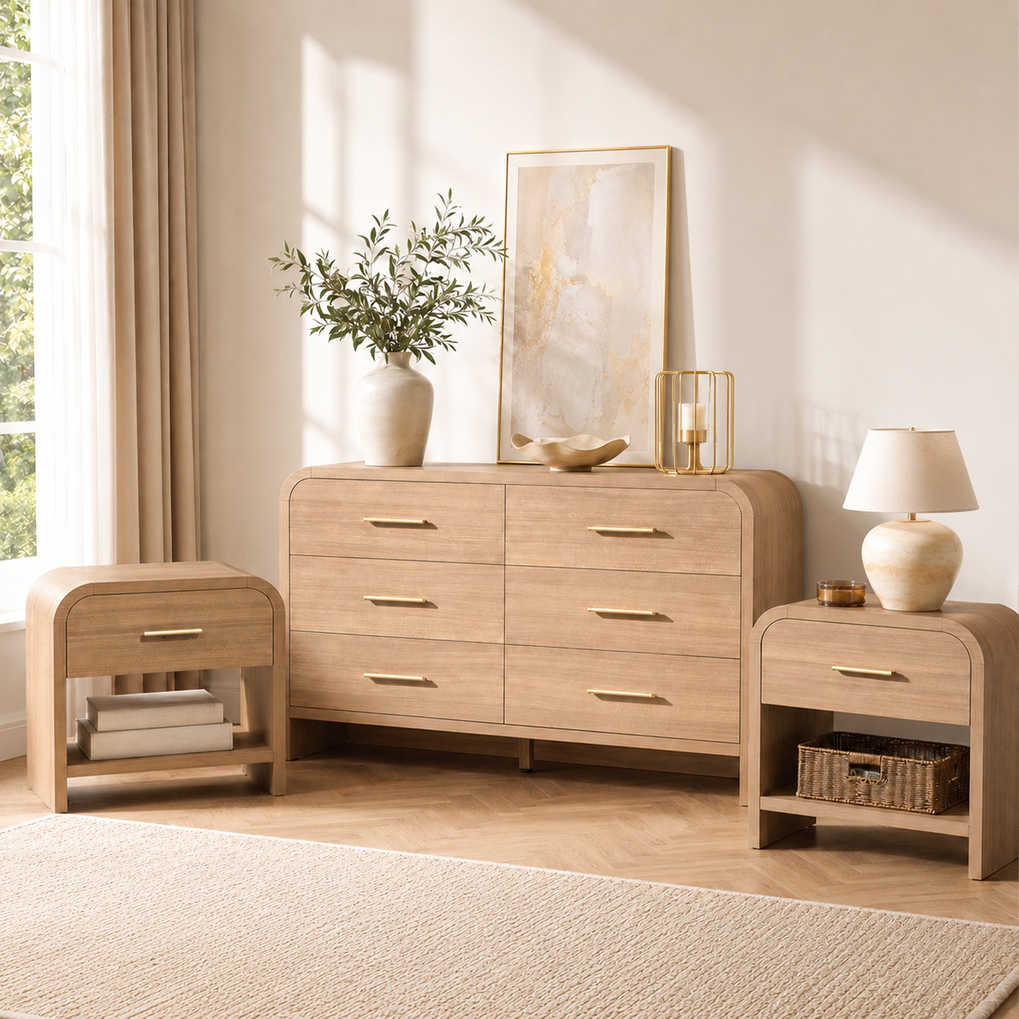 Vintagearth 3-Piece Bedroom Furniture Set with 6 Drawer Dresser and 2 – vintagearth