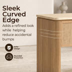 Vintagearth Nightstand 23.11" W Rattan Faux Marble Top Bedside Table, FSC-Certified 1.97" Thick Wood End Table, 1 Drawer & 1 Open Storage Shelf, Natural Oak