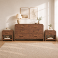 Vintagearth 3-Piece Bedroom Dresser and Nightstand Set, 53.81"W 6-Drawer Dresser & Two 1-Drawer Nightstands with Open Shelf, Curved Bedroom Furniture Set, Dark Burl