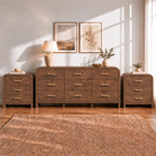 Vintagearth 3-Piece Bedroom Dresser and Nightstand Set, 62.99"W 9-Drawer Dresser & Two 3-Drawer Nightstands, Curved Bedroom Furniture Set, Dark Burl