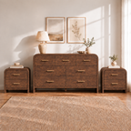 Vintagearth 3-Piece Bedroom Dresser and Nightstand Set, 53.82"W 7-Drawer Dresser & Two 2-Drawer Nightstands, Curved Bedroom Furniture Set, Dark Burl