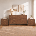 Vintagearth 3-Piece Bedroom Dresser and Nightstand Set, 53.81"W 6-Drawer Dresser & Two 2-Drawer Nightstands, Curved Bedroom Furniture Set, Dark Burl
