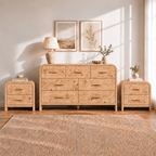 Vintagearth 3-Piece Bedroom Dresser and Nightstand Set, 53.82"W 7-Drawer Dresser & Two 2-Drawer Nightstands, Curved Bedroom Furniture Set, Light Burl