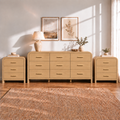 Vintagearth 3-Piece Bedroom Dresser and Nightstand Set, 62.99"W 9-Drawer Dresser & Two 3-Drawer Nightstands, Curved Bedroom Furniture Set, Natural Oak