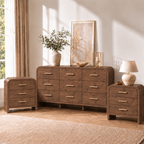 Vintagearth 3-Piece Bedroom Dresser and Nightstand Set, 62.99"W 9-Drawer Dresser & Two 3-Drawer Nightstands, Curved Bedroom Furniture Set, Dark Burl