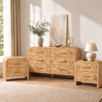 Vintagearth 3-Piece Bedroom Dresser and Nightstand Set, 53.81"W 6-Drawer Dresser & Two 2-Drawer Nightstands, Curved Bedroom Furniture Set, Light Burl