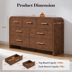 Vintagearth 3-Piece Bedroom Dresser and Nightstand Set, 53.82"W 7-Drawer Dresser & Two 2-Drawer Nightstands, Curved Bedroom Furniture Set, Dark Burl