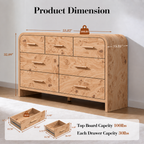 Vintagearth 3-Piece Bedroom Dresser and Nightstand Set, 53.82"W 7-Drawer Dresser & Two 2-Drawer Nightstands, Curved Bedroom Furniture Set, Light Burl