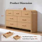 Vintagearth 3-Piece Bedroom Dresser and Nightstand Set, 53.82"W 7-Drawer Dresser & Two 2-Drawer Nightstands, Curved Bedroom Furniture Set, Natural Oak