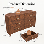 Vintagearth 3-Piece Bedroom Dresser and Nightstand Set, 53.81"W 6-Drawer Dresser & Two 2-Drawer Nightstands, Curved Bedroom Furniture Set, Dark Burl