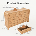Vintagearth 3-Piece Bedroom Dresser and Nightstand Set, 53.81"W 6-Drawer Dresser & Two 1-Drawer Nightstands with Open Shelf, Curved Bedroom Furniture Set, Light Burl