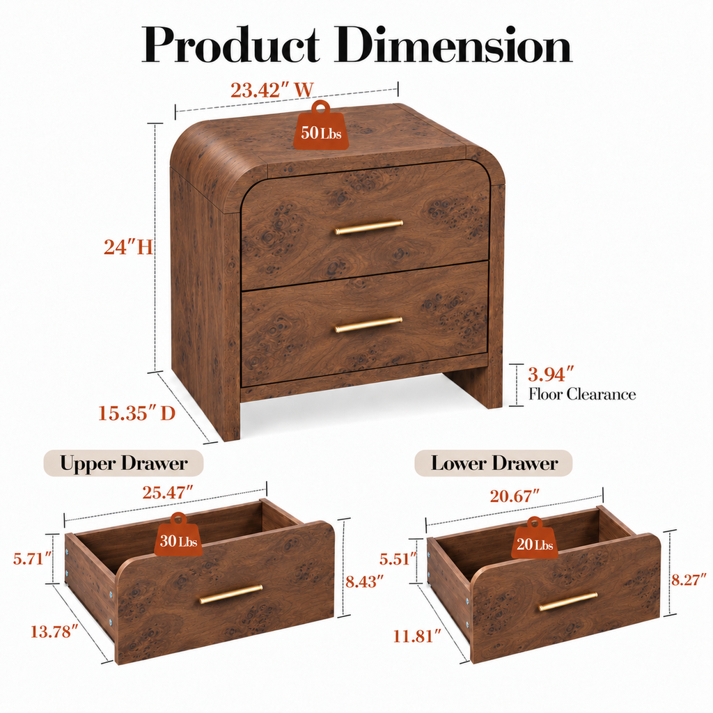 Vintagearth 3-Piece Bedroom Dresser and Nightstand Set, 62.99"W 9-Drawer Dresser & Two 2-Drawer Nightstands, Curved Bedroom Furniture Set, Dark Burl