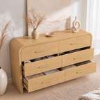 Vintagearth 3-Piece Bedroom Dresser and Nightstand Set, 53.81"W 6-Drawer Dresser & Two 2-Drawer Nightstands, Curved Bedroom Furniture Set, Natural Oak