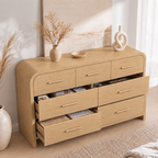 Vintagearth 3-Piece Bedroom Dresser and Nightstand Set, 53.82"W 7-Drawer Dresser & Two 2-Drawer Nightstands, Curved Bedroom Furniture Set, Natural Oak
