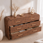 Vintagearth 3-Piece Bedroom Dresser and Nightstand Set, 53.81"W 6-Drawer Dresser & Two 1-Drawer Nightstands with Open Shelf, Curved Bedroom Furniture Set, Dark Burl