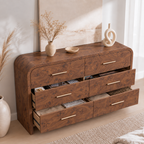 Vintagearth 3-Piece Bedroom Dresser and Nightstand Set, 53.81"W 6-Drawer Dresser & Two 2-Drawer Nightstands, Curved Bedroom Furniture Set, Dark Burl