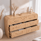 Vintagearth 3-Piece Bedroom Dresser and Nightstand Set, 53.81"W 6-Drawer Dresser & Two 2-Drawer Nightstands, Curved Bedroom Furniture Set, Light Burl