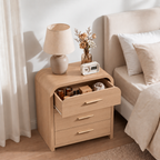 Vintagearth 3-Piece Bedroom Dresser and Nightstand Set, 62.99"W 9-Drawer Dresser & Two 3-Drawer Nightstands, Curved Bedroom Furniture Set, Oak