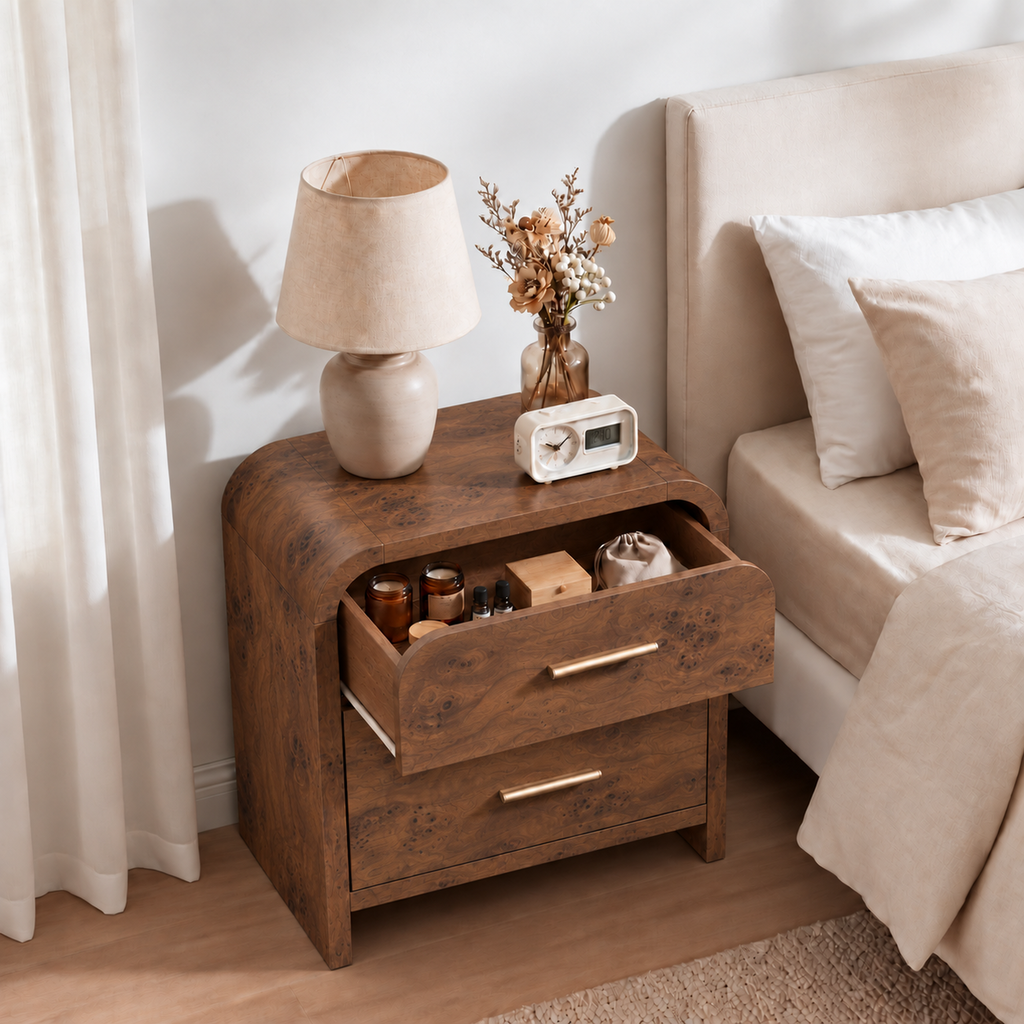 Vintagearth 3-Piece Bedroom Dresser and Nightstand Set, 62.99"W 9-Drawer Dresser & Two 2-Drawer Nightstands, Curved Bedroom Furniture Set, Dark Burl