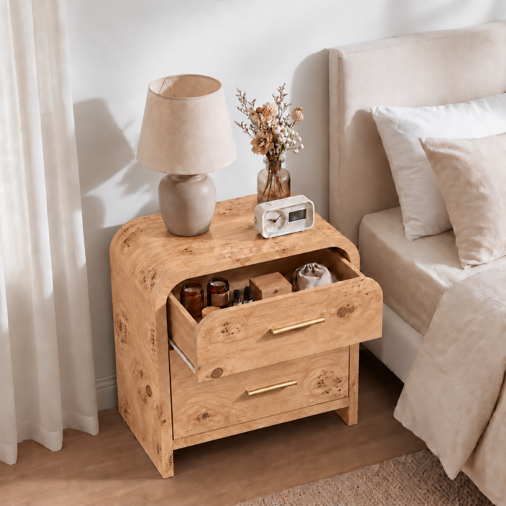 Vintagearth 3-Piece Bedroom Dresser and Nightstand Set, 53.82"W 7-Drawer Dresser & Two 2-Drawer Nightstands, Curved Bedroom Furniture Set, Light Burl