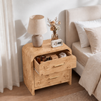 Vintagearth 3-Piece Bedroom Dresser and Nightstand Set, 53.81"W 6-Drawer Dresser & Two 2-Drawer Nightstands, Curved Bedroom Furniture Set, Light Burl