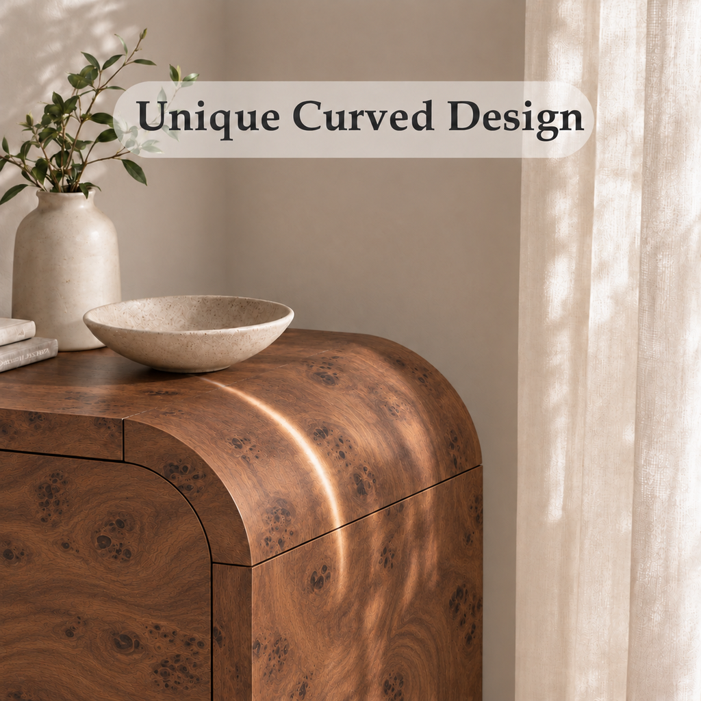Vintagearth 3-Piece Bedroom Dresser and Nightstand Set, 62.99"W 9-Drawer Dresser & Two 2-Drawer Nightstands, Curved Bedroom Furniture Set, Dark Burl