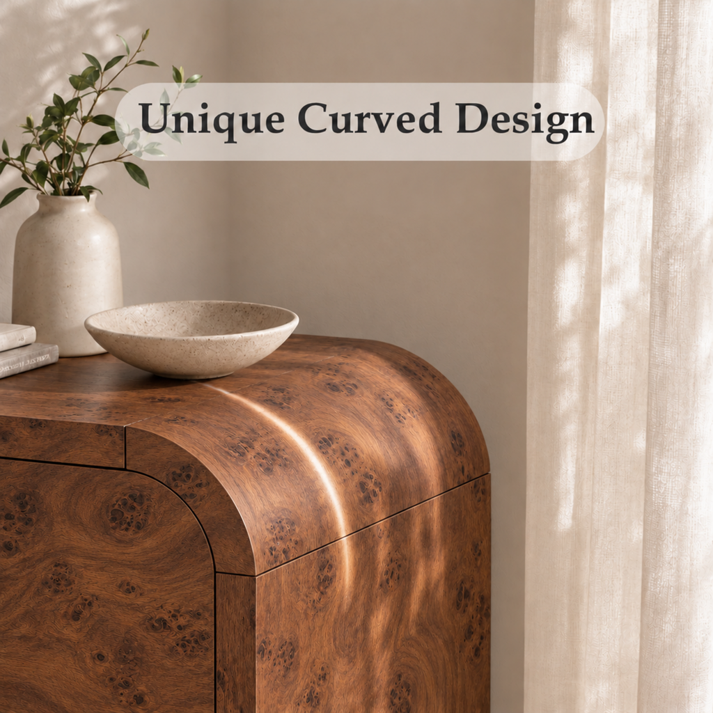 Vintagearth 3-Piece Bedroom Dresser and Nightstand Set, 53.82"W 7-Drawer Dresser & Two 2-Drawer Nightstands, Curved Bedroom Furniture Set, Dark Burl