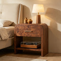 Vintagearth Nightstand 24" Tall Modern Curved Bedside Table, FSC-Certified Wood End Table, 1 Drawer & 1 Open Storage Shelf, Dark Burl