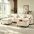 Vintagearth 108'' Modular Sectional Sofa U Shaped Cloud Couch with 2 Ottomans & 4 Pillows, Tool-free Easy Assembly for Living Room Apartment, Beige