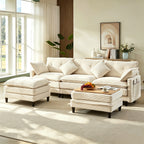 Vintagearth 108'' Modular Sectional Sofa U Shaped Cloud Couch with 2 Ottomans & 4 Pillows, Tool-free Easy Assembly for Living Room Apartment, Beige