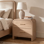 Vintagearth Nightstand 24" Tall Modern Curved Bedside Table, FSC-Certified Wood End Table, 2 Drawer Storage, Oak