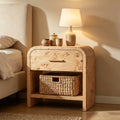 Vintagearth Nightstand 24" Tall Modern Curved Bedside Table, FSC-Certified Wood End Table, 1 Drawer & 1 Open Storage Shelf, Light Burl