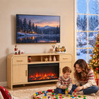 Vintagearth 70.86" Fireplace TV Stand for TVs up to 80", 36" Electric Fireplace Entertainment Center with Storage, Natural Oak