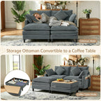 Vintagearth 73.5'' Sectional Modular Sofa Cloud Couch with 2 Ottomans & 4 Pillows Tool-free Easy Assembly for Living Room Apartment, Gray