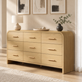 Vintagearth 9 Drawers Dresser for Bedroom, Curved FSC-certified Wood 1.18" Thick Board Dressers & Chests of Drawers for Living Room, Hallway, Entryway, Golden Oak