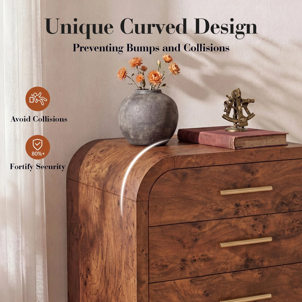 Vintagearth Nightstand Set of 2, 26.7" Tall Modern Bedside Table with 1.18" Thick FSC Certified Wood, 3 Drawer, Dark Burl