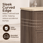 Vintagearth Nightstand Set of 2, 23.11" W Rattan Faux Marble Top Bedside Table, FSC-Certified 1.97" Thick Wood End Table, 1 Drawer & 1 Open Storage Shelf, Dark Oak