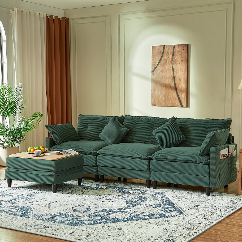 Vintagearth 108'' Sectional Modular Sofa L Shaped Cloud Couch with 1 Ottomans & 4 Pillows Tool-free Easy Assembly for Living Room Apartment, Green