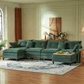Vintagearth 141'' Cloud Couch U Shape Sectional Modular Sofa with 2 Ottomans & 4 Pillows Tool-free Easy Assembly for Living Room Apartment, Green