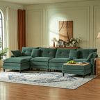 Vintagearth 141'' Cloud Couch U Shape Sectional Modular Sofa with 2 Ottomans & 4 Pillows Tool-free Easy Assembly for Living Room Apartment, Green