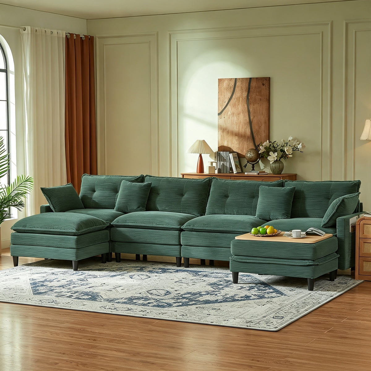 Vintagearth 141'' Cloud Couch U Shape Sectional Modular Sofa with 2 Ottomans & 4 Pillows Tool-free Easy Assembly for Living Room Apartment, Green