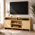 Vintagearth Modern Oak TV Stand for TVs up to 65", Curved Edge Entertainment Center with Storage Cabinets, Open Shelves, 1.22" FSC-Certified Thick Board, Golden Oak