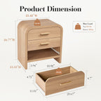 Vintagearth Nightstand Set of 2, 26.7" Tall Modern Bedside Table with 1.18" Thick FSC Certified Wood, 3 Drawer, Oak