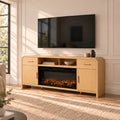 Vintagearth 70.86" Fireplace TV Stand for TVs up to 80", 36" Electric Fireplace Entertainment Center with Storage, Natural Oak
