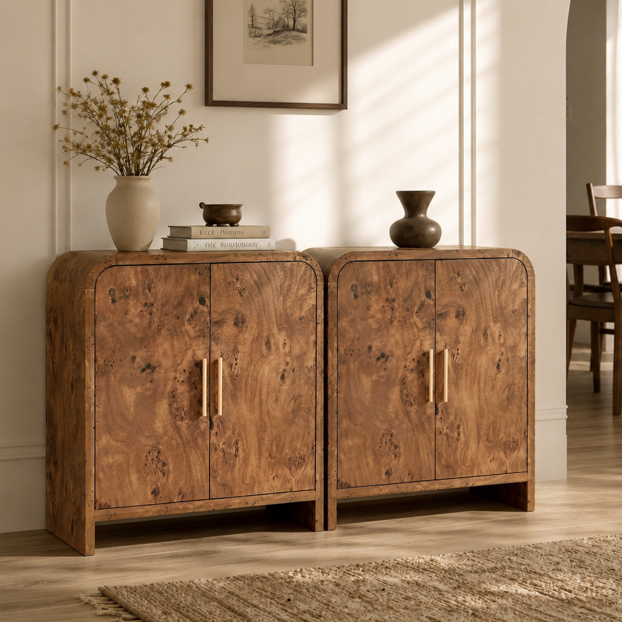 Vintagearth 33.4" Sideboard Buffet Cabinet with 2 Door, 1.18" Thick FSC-Certified Wood Storage Cabinet with Adjustable Shelf for Kitchen, Living Room, Entryway, Dark Burl, 2 pc