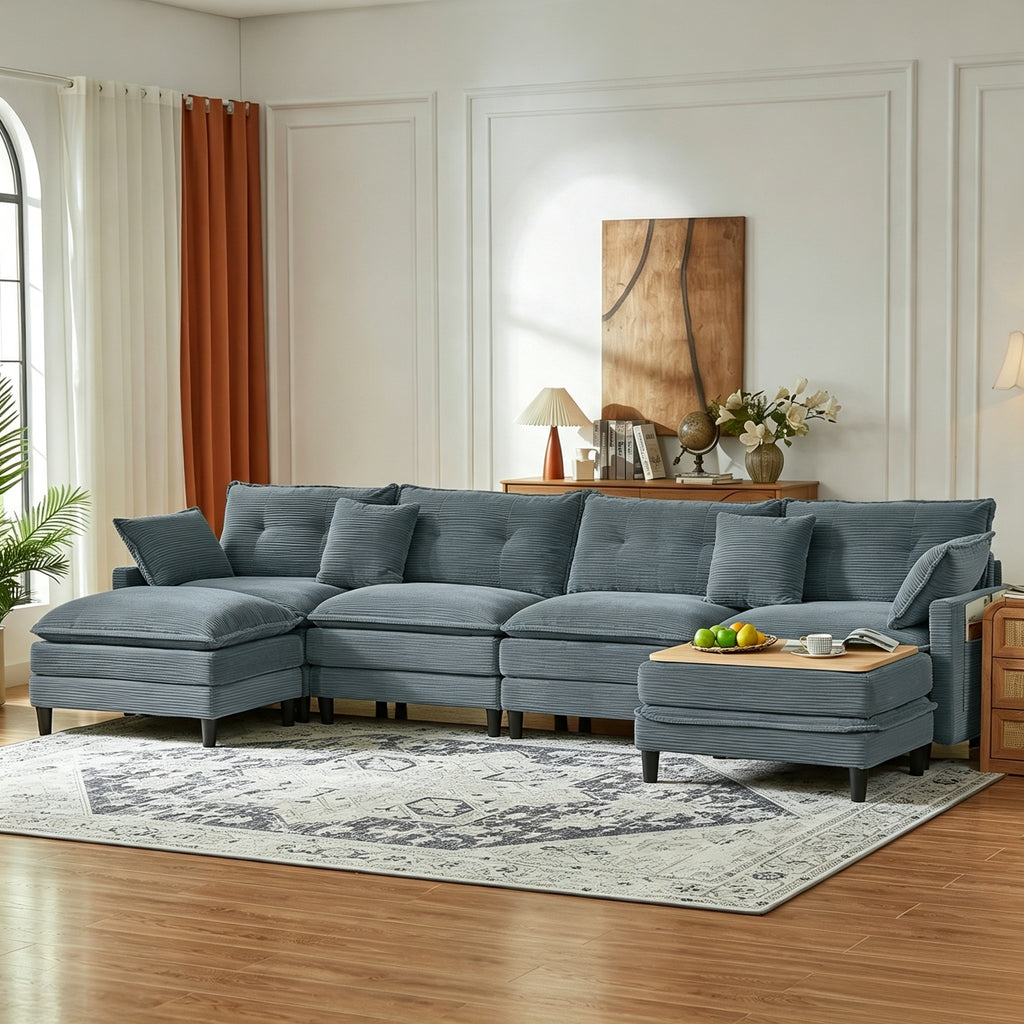 Vintagearth 141'' Sectional Modular Sofa U Shaped Cloud Couch with 2 Ottomans & 4 Pillows Tool-free Easy Assembly for Living Room Apartment, Gray
