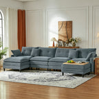 Vintagearth 141'' Sectional Modular Sofa U Shaped Cloud Couch with 2 Ottomans & 4 Pillows Tool-free Easy Assembly for Living Room Apartment, Gray