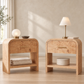 Vintagearth Nightstand Set of 2, 24" Tall Modern Bedside Table with 1.18" Thick FSC Certified Wood, 1 Drawer & 1 Open Storage Shelf, Light Burl