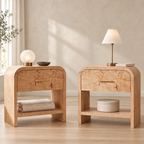 Vintagearth Nightstand Set of 2, 24" Tall Modern Bedside Table with 1.18" Thick FSC Certified Wood, 1 Drawer & 1 Open Storage Shelf, Light Burl