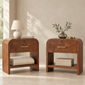 Vintagearth Nightstand Set of 2, 24" Tall Modern Bedside Table with 1.18" Thick FSC Certified Wood, 1 Drawer & 1 Open Storage Shelf, Dark Burl